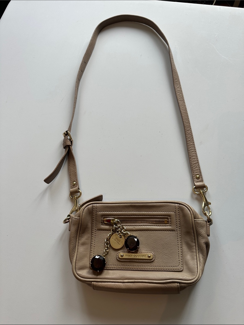 Juicy Couture Beige Crossbody Bag with Charm Chain